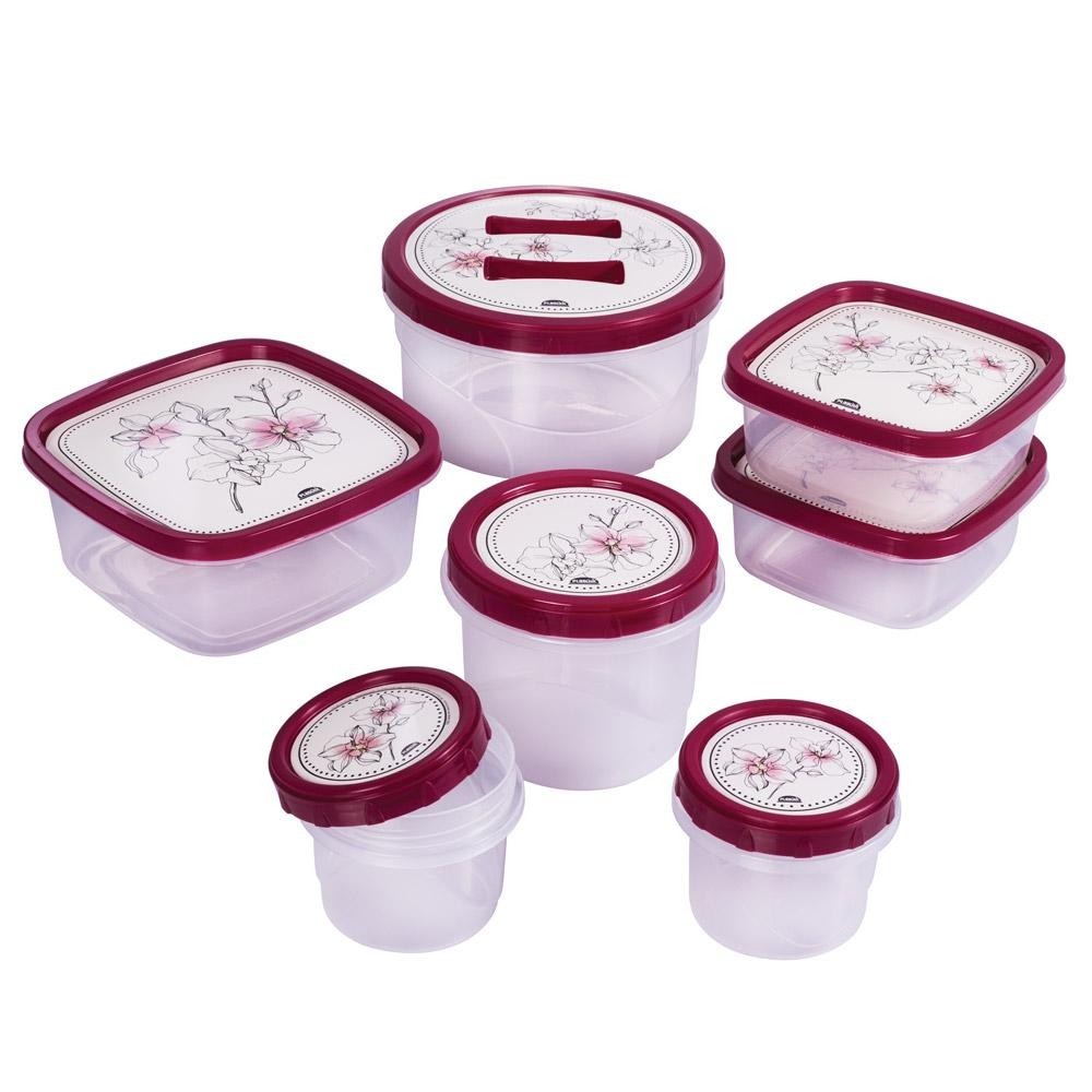Conjunto 7 Potes Quadrados e Redondos Floral Plasútil em Oferta na Shopee