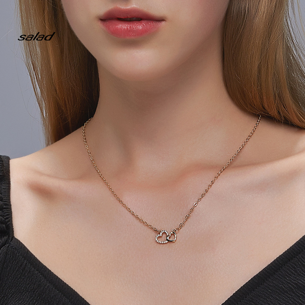 Love Necklace Rust Resistant Jewelry Sparkling Rhinestone Heart Pendant for Women Adjustable Length Clavicle with Hollow Chain Elegant Neck for Ladies