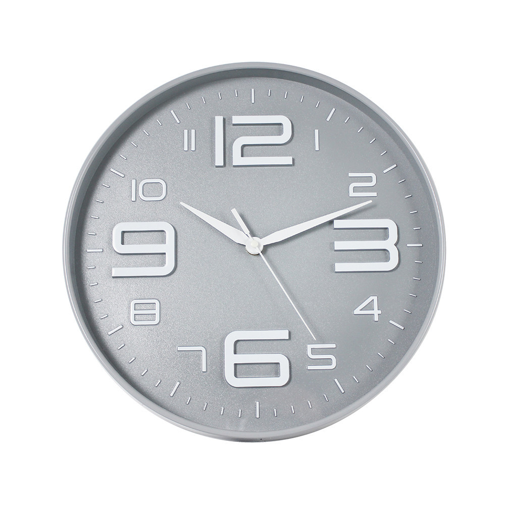 Relógio de Parede Redondo Prateado com Números Grandes - 29cm