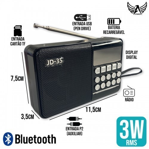 Rádio Portátil FM  Leitor de Cartão PenDrive COM BLUETOOTH