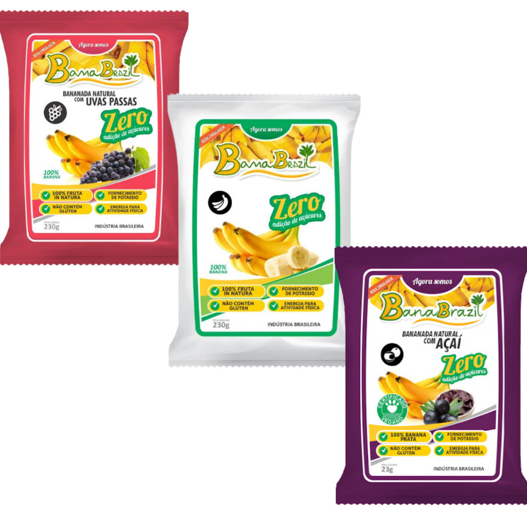 Kit Bananada 03 pacotes Uvas Passas - Açaí e Natural - Zero Açucares em Oferta na Shopee