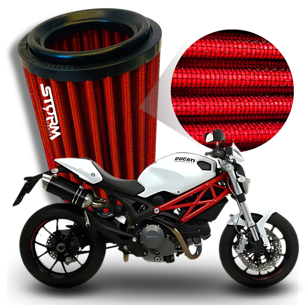 Filtro de Ar Esportivo Moto Ducati Monster 696 Cilindradas Abs ano 2009 a 2012 Lavável Reutilizável