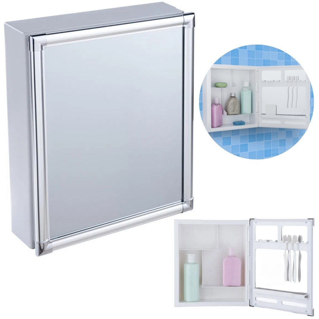 Armário Banheiro Espelheira Sobrepor Branco com Perfil de Alumínio 31x10x36cm 01 Porta Astra Espelho Sofisticado