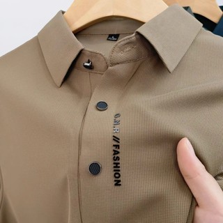 Waffle Men Camisa De Manga Curta De Alta Qualidade 2025 Summer New Light Luxury Ice Silk Business Lapela Pólo Seção Fina em Oferta na Shopee