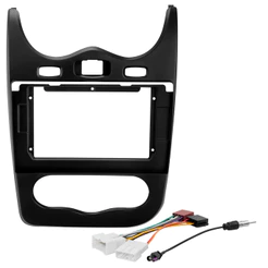 Kit Moldura Painel 10 Pol Sandero 2013 2014 2 Din Preto Chicote Som Plug Antena