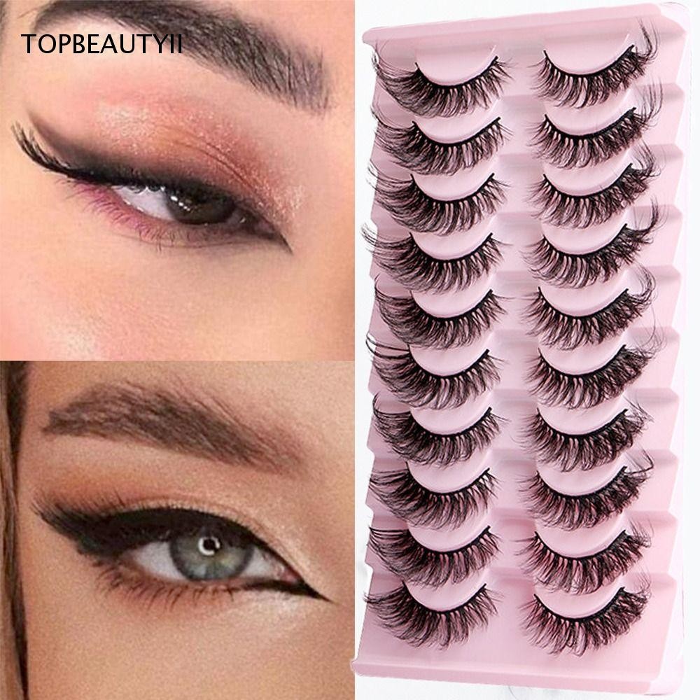 TOPBEAUTY 10Pairs EyeLashes De Gato Feitas À Mão Cabelos De Mink Wispy Natural