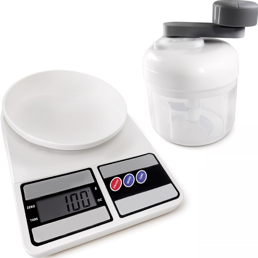 Kit Balança Digital + Mini Processador Manual Fatiador 10 Kg Culinária Precisão Eletrônica Comida