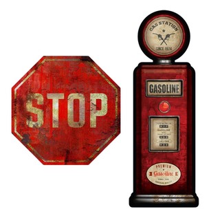 Kit Placas Quadros Decoração Bomba Gasolina E Stop Trânsito