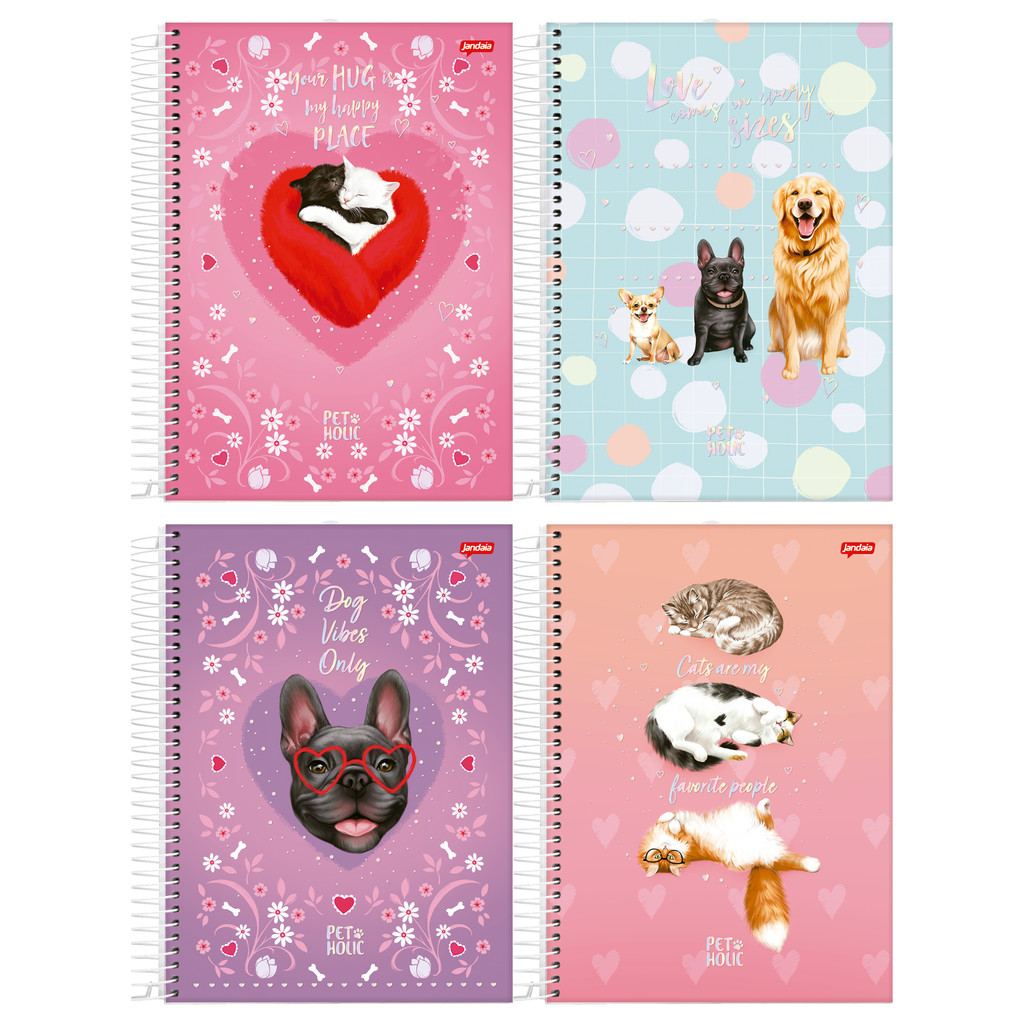 Caderno Universitário Capa Dura 1 Matéria 80 Folhas Pet Holic  Jandaia - Pacote Com 4 Unidades