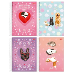 Caderno Universitário Capa Dura 1 Matéria 80 Folhas Pet Holic Jandaia - Pacote Com 4 Unidades