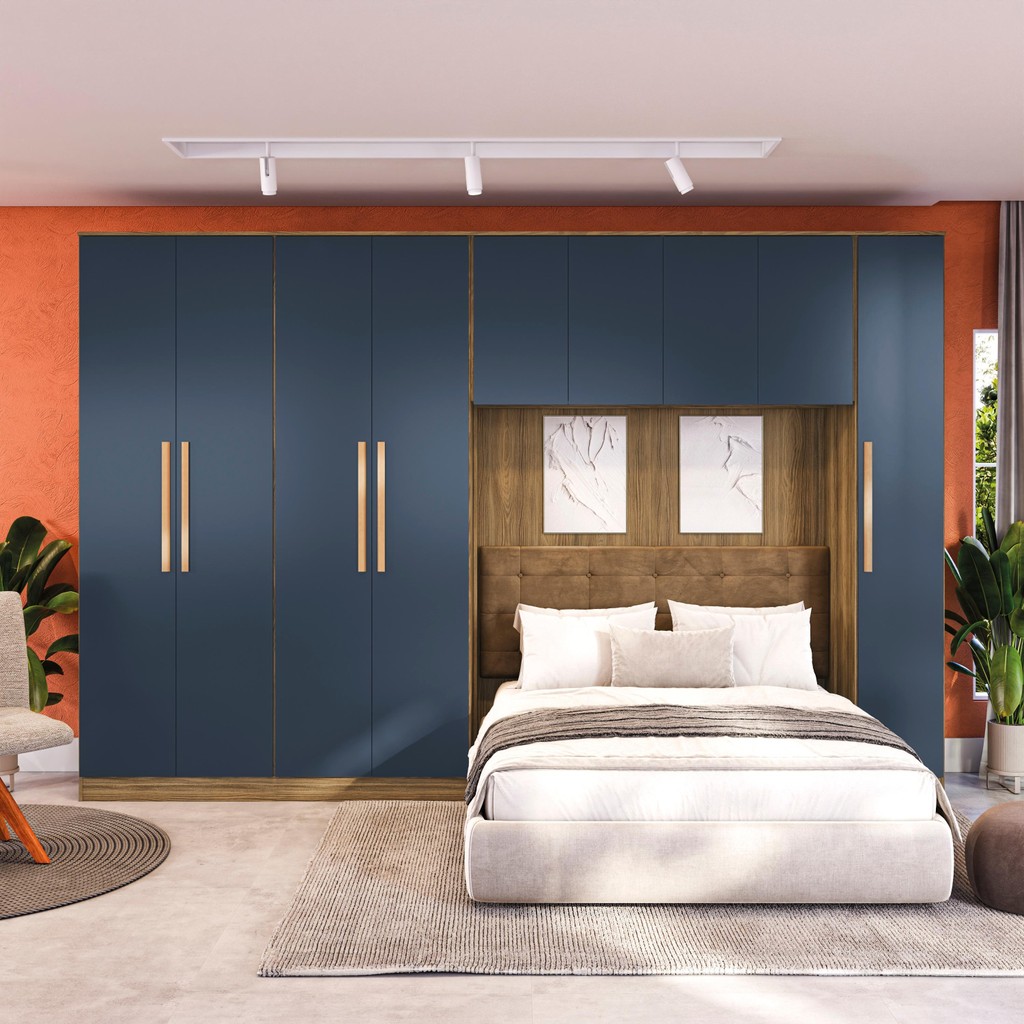 Quarto Modulado Kappesberg Adapt Nogueira/Azul Profundo 4 peças 349cm - Home & Living