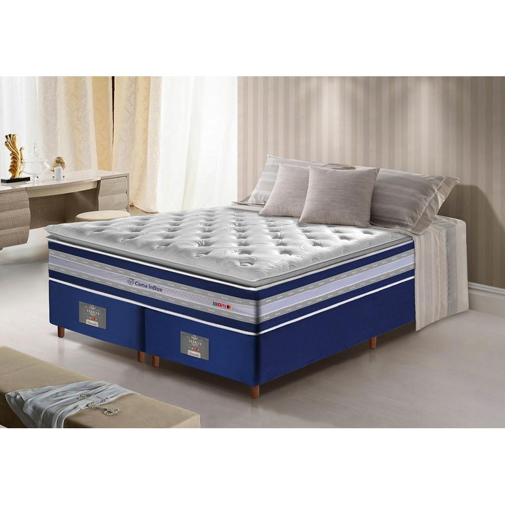 Conjunto Cama Box Queen de Molas Ensacadas D33 com Pillow TOP Cama inBox Select 158x198x71 Azul