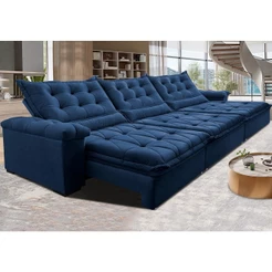 Sofá Retrátil e Reclinável 3,55m Cama inBox Big Fresh com SoftGel D40 Velupluma Azul