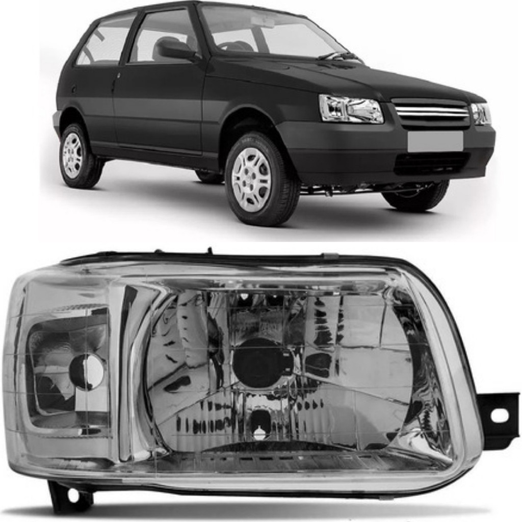 FAROL FIAT UNO PIT BULL 04 05 06 07 08 09 10 11 12 13 MASCARA CROMADA