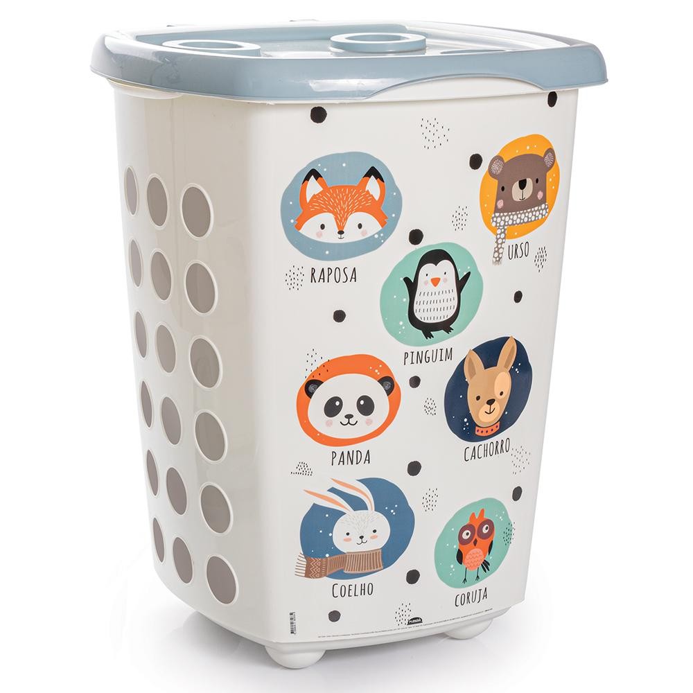 CESTO DE ROUPAS 38 L INFANTIL BICHINHOS AZUL PLÁSUTIL - Home & Living