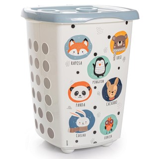 CESTO DE ROUPAS 38 L INFANTIL BICHINHOS AZUL PLÁSUTIL em Oferta na Shopee