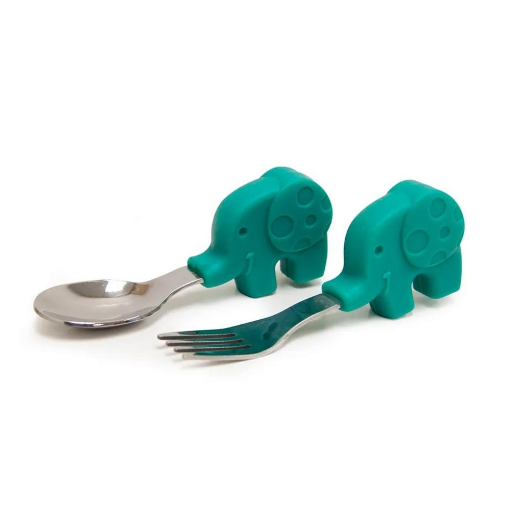 Jogo De Colher E Garfo P/Bebê Elefante Ollie Marcus & Marcus