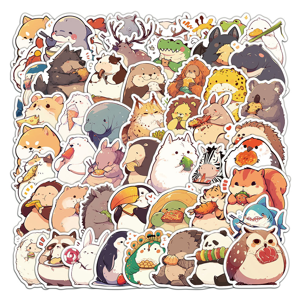 50 Pçs Dos Desenhos Animados Bonito Gordinho Comida Animal Graffiti Adesivos Para Bagagem Caso Do Telefone Portátil Notebook Decalques Crianças Presente Gravaçãoyourlife