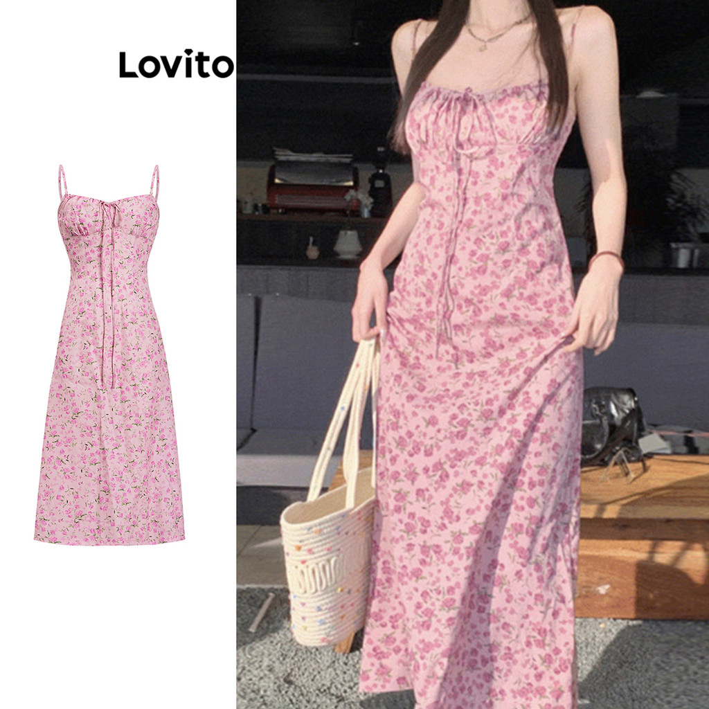 Lovito Vestido casual com renda floral Ditsy para mulheres L99ED1027 - Women Clothes