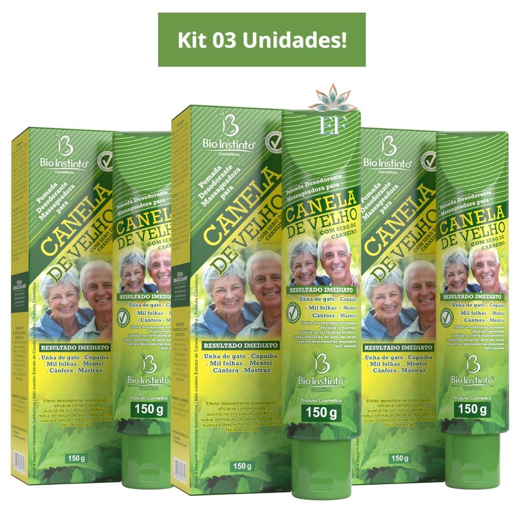 Kit Com 3 Pomada Massageadora Canela De Velho 150g Bio Instinto