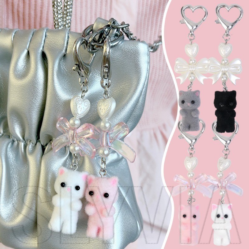 Chaveiro De Gato Flocado 3D-Moda , Fofo , Desenho Animado-Presentes Para Amigos-Em Formato De Arco De Amor-Acessórios Ch