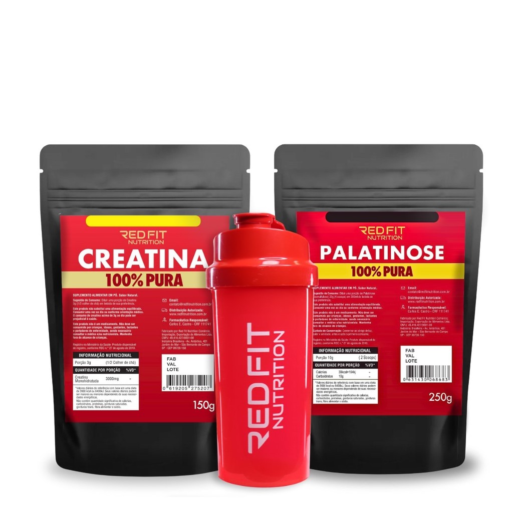 Creatina Monohidratada 150g Isomaltulose Palatinose 250g - 100% Pura Matéria-Prima Importada - Red Fit Nutrition