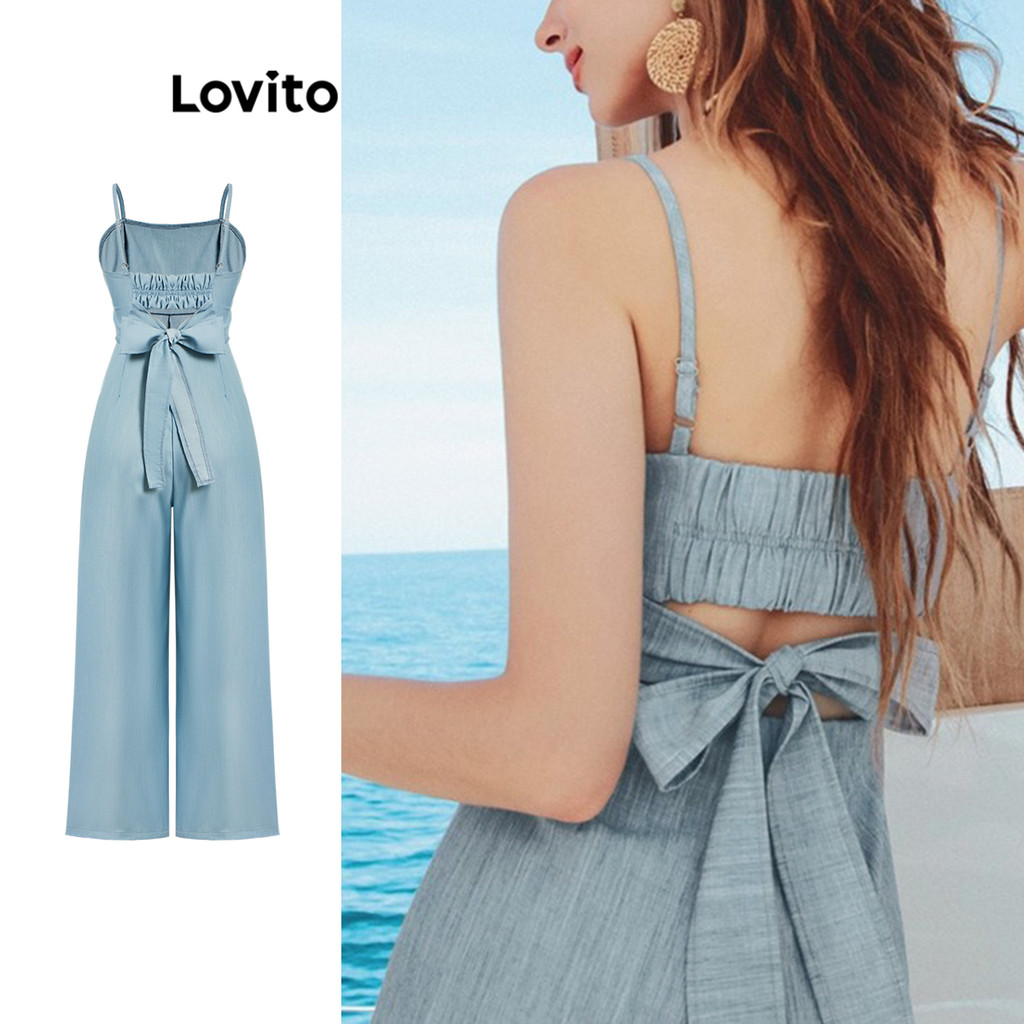 Lovito Macacão Casual Com Amarração Nas Costas, Macacão De Verão/Primavera Para Mulheres L100MD146 em Oferta na Shopee