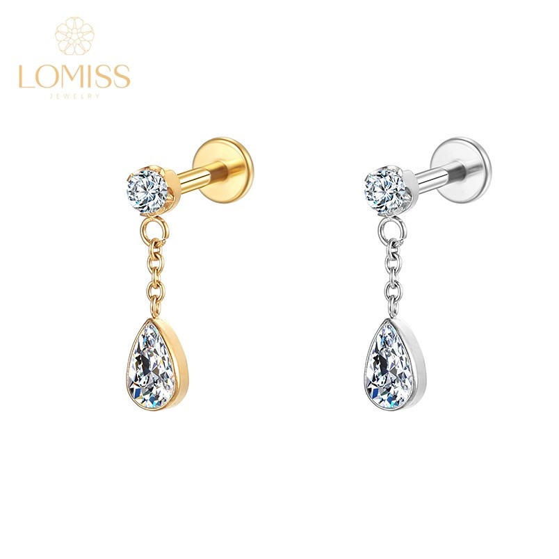 Lomiss Piercing Orelha Conch Hélix Labret Aço Cirúrgico Ponto De Luz/Pingente Gota Zircônia em Oferta na Shopee