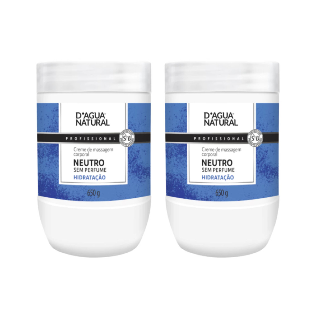 Kit 2x Creme Corporal Neutro 650g D'agua Natural - Profissional para Massagem