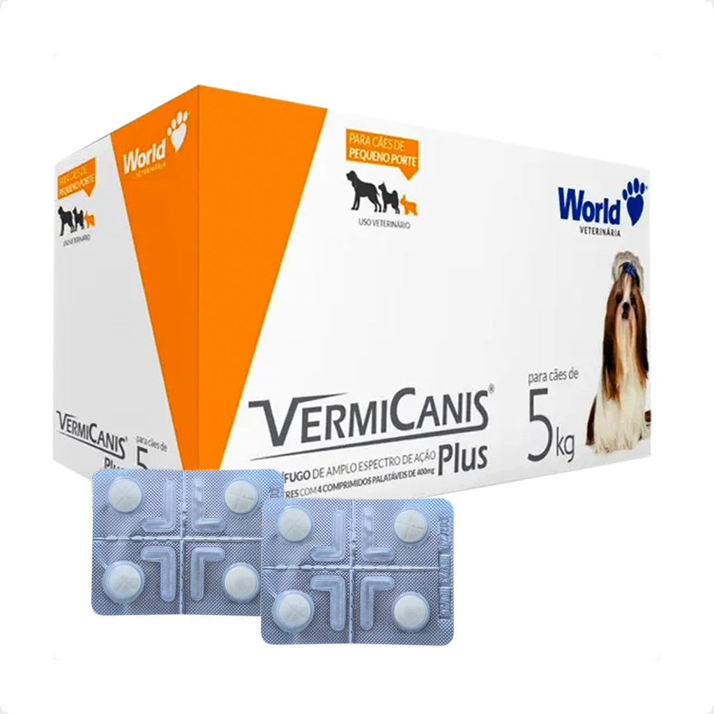 Kit 2 VermiCanis Plus Vermífugo World para Cães de 5Kg - Blíster 4 Comprimidos em Oferta na Shopee