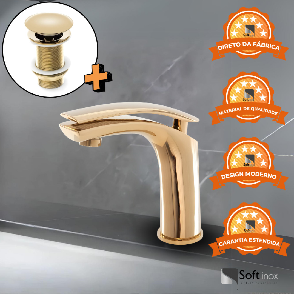 Kit Torneira Monocomando Tigris Baixa Gold + Válvula Click 1.1/4 Gold