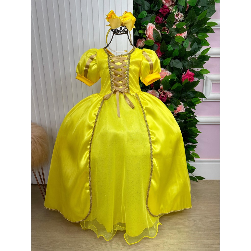 Fantasia Princesa Belli A Bela e a Fera Longa Modelo 2 Infantil Juvenil Princesa Menina Festa Luxo Halloween Aniversário Moda Kids Casual Dia a Dia Verão Elegante Confortável Delicado Fofo Rodado Moderno Sofisticado