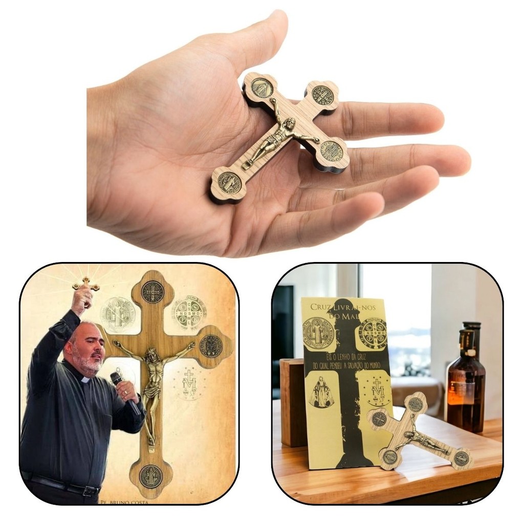 Crucifixo Cruz de Mão Livrai-nos Do Mal São Bento 9 Cm - Padre Bruno Costa em Oferta na Shopee