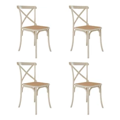 Kit 4 Cadeiras Jantar Off White Assento Bege Aço Branco