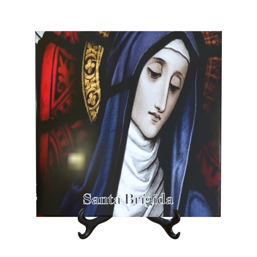 Quadro Azulejo Santa Brígida com suporte diversos tamanhos decoração presente religioso católico