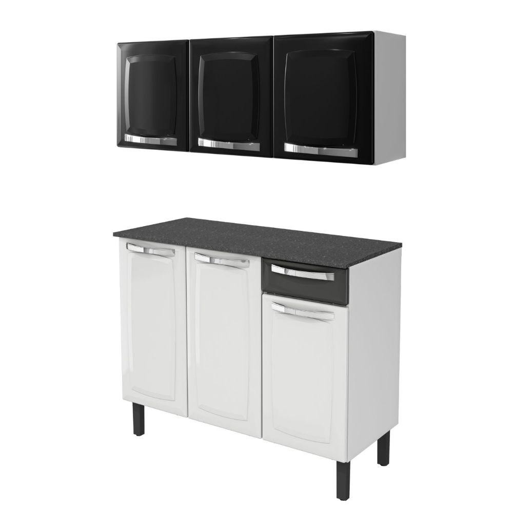 Kit Multiuso Itatiaia Rose Aço Balcão 3 Portas e 1 Gaveta Com Armário Aéreo 3 Portas Branco/Preto em Oferta na Shopee