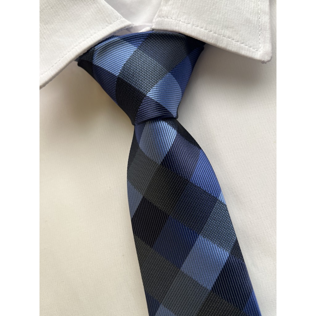 Gravata Xadrez Semi Slim Azul em Oferta na Shopee