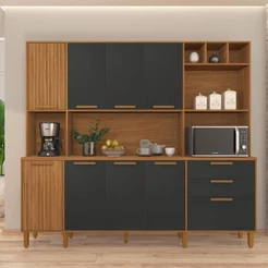 Armário de Cozinha Compacta Fidelitá Provença 219cm 9 Portas 2 Gavetas Freijó/Chumbo