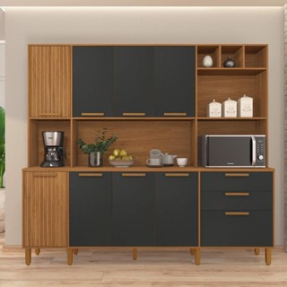 Armário de Cozinha Compacta Fidelitá Provença 219cm 9 Portas 2 Gavetas Freijó/Chumbo em Oferta na Shopee