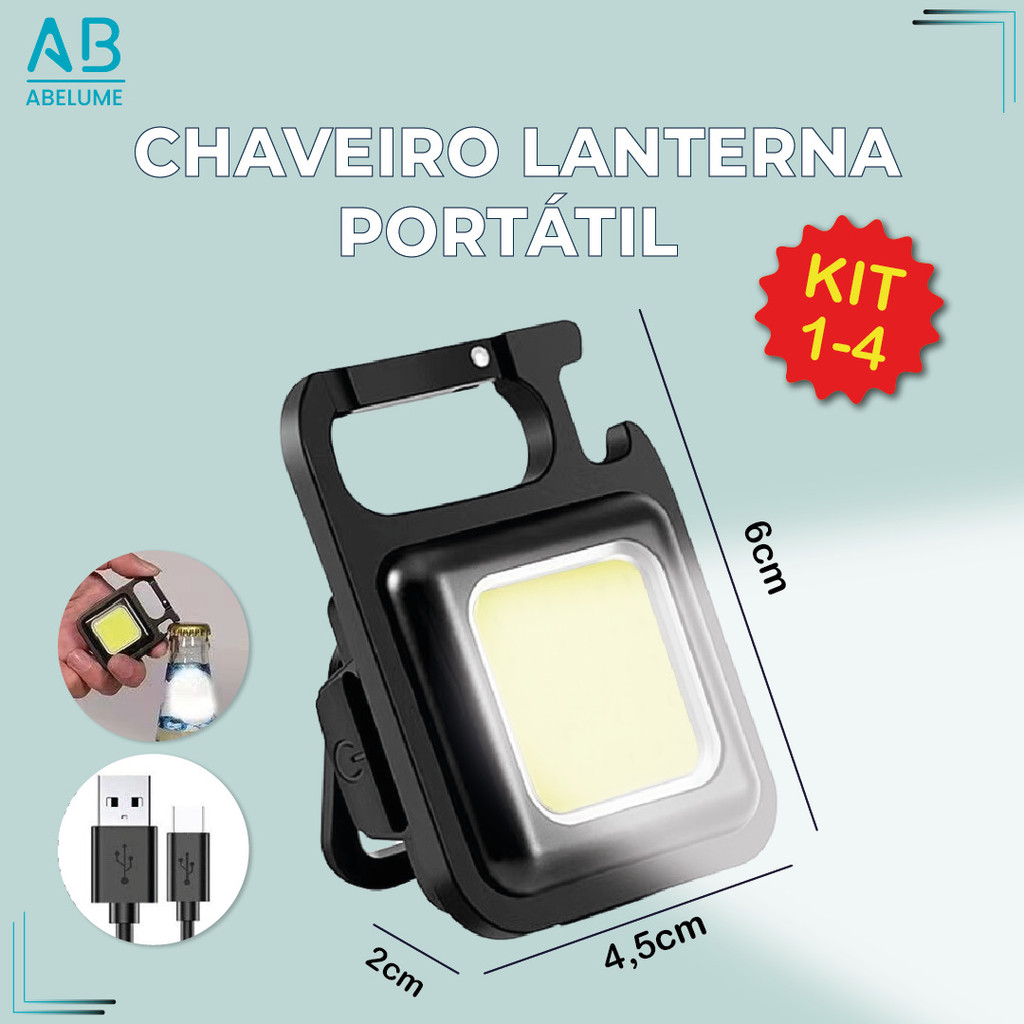 Mini Chaveiro Lanterna Portátil LED Super potente 1000 Lumens com carregador USB Branco Frio em Oferta na Shopee