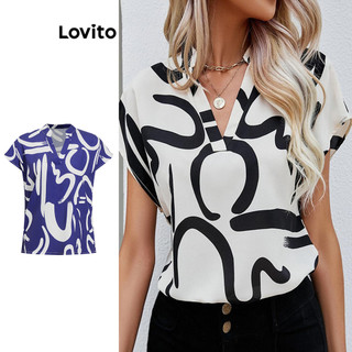 Lovito Blusa Básica Casual Com Estampa Tribal Com Botões Para Mulheres LNE49534(Multicolorido) em Oferta na Shopee