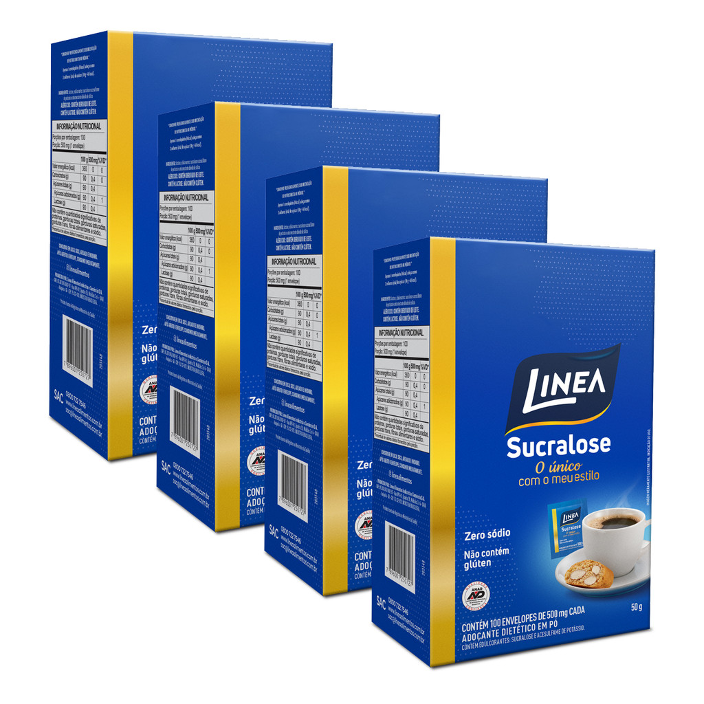 Kit 4 Adoçantes em pó Sucralose Linea 100 Sachês de 500mg - Food & Beverages