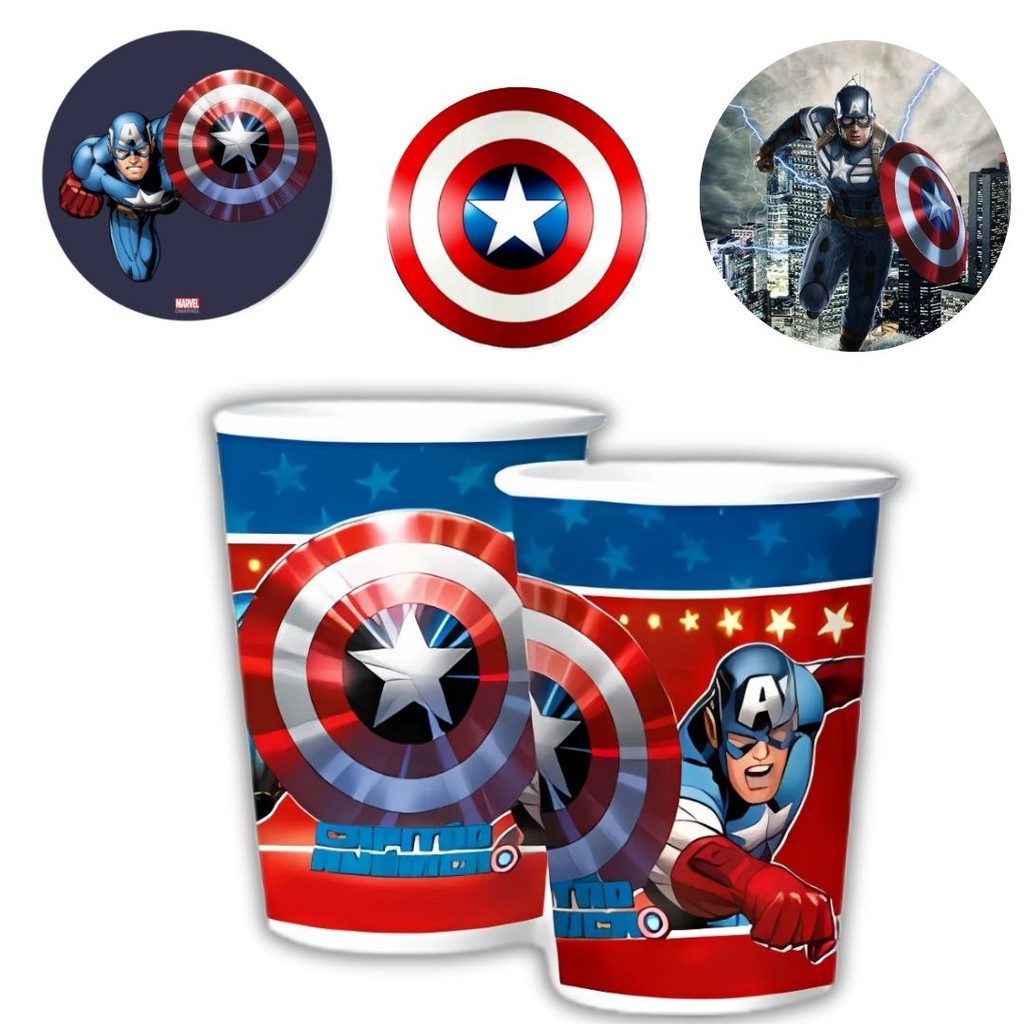 8 COPO PAPEL FESTA  CAPITAO AMERICA 180ML REGINA em Oferta na Shopee