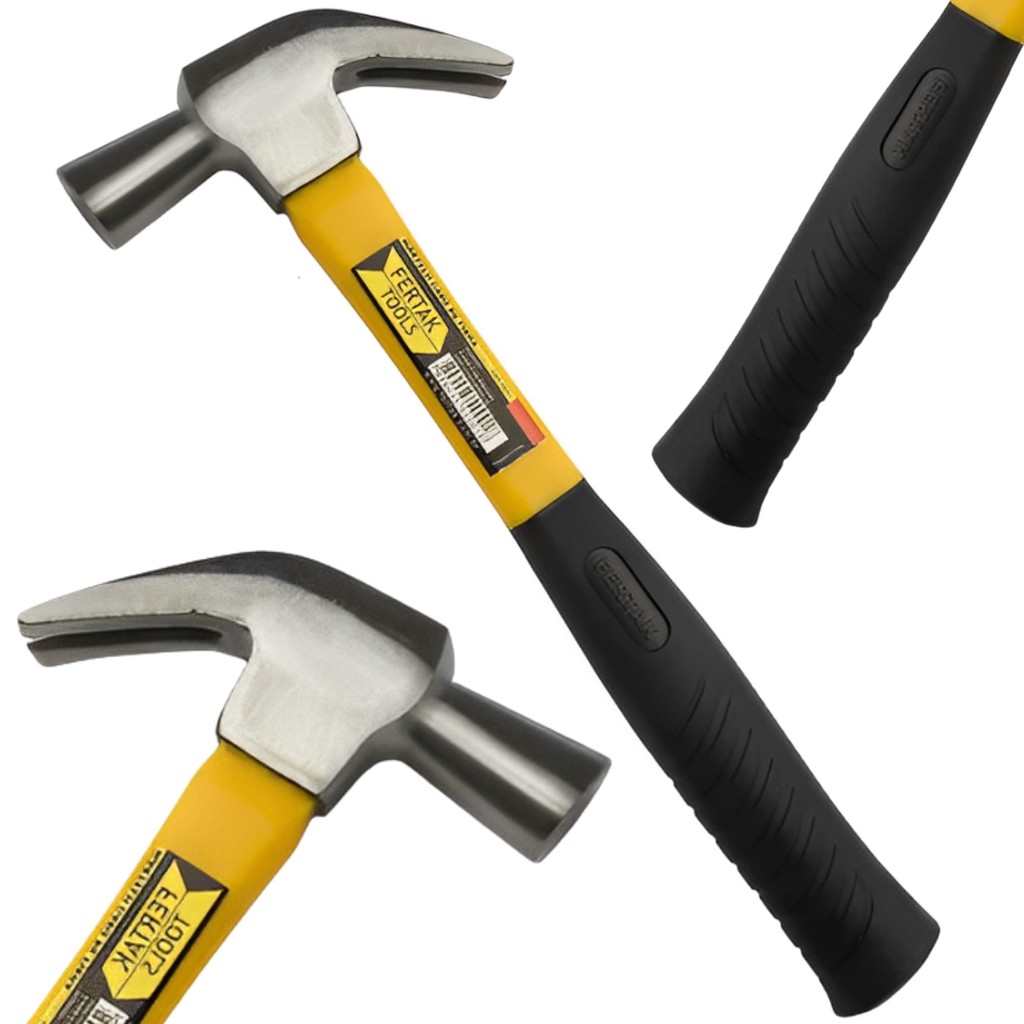 Martelo de Aço Unha Carpinteiro 27mm Cabo de Fibra Emborrachado Fertak Ferramenta Pesada Marcenaria Pedreiro Obra