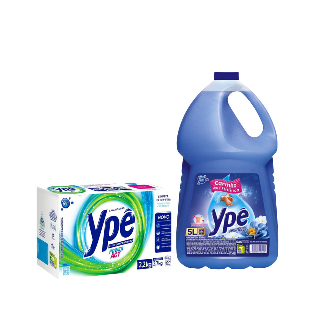 Kit Lava Roupas 2,2kg Power Act + Amaciante Aconchego 5L Ypê