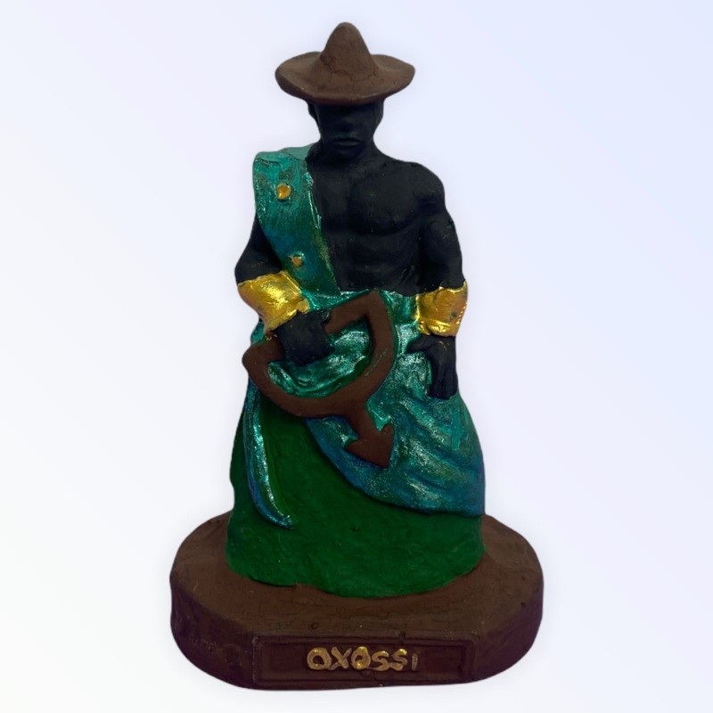 Escultura Orixa Oxossi Verde 10 cm em Resina