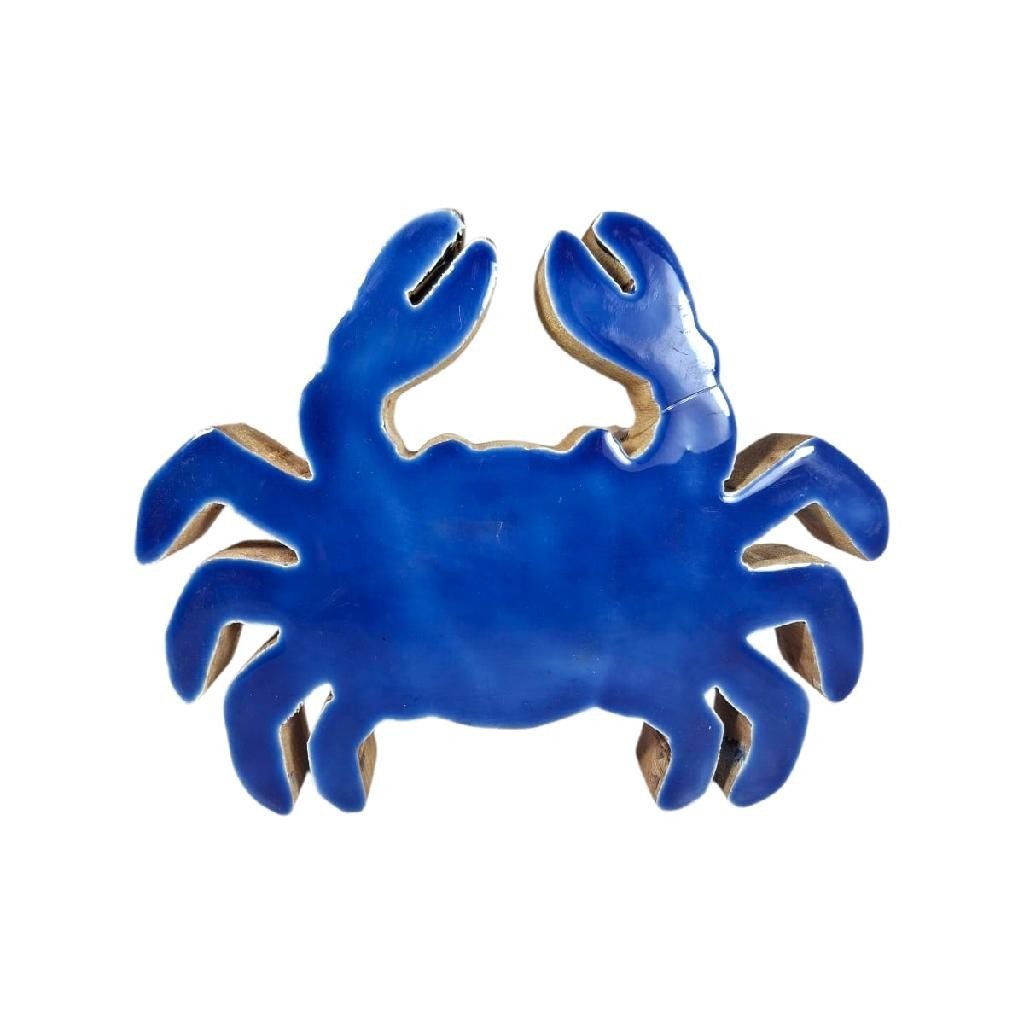 Decoração De Estante Estátua 18cm Madeira Caranguejo Azul Litoral Escultura Oceano Mar Lagoa