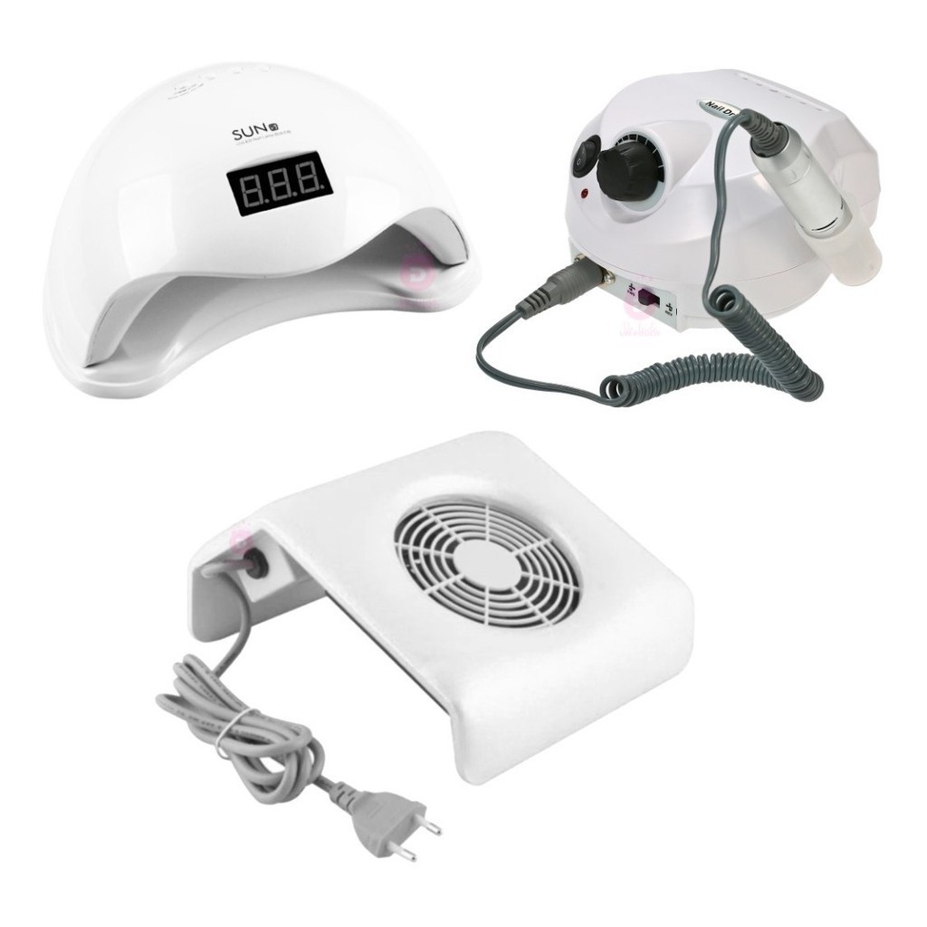 Kit Cabine Sun 5 48w + Lixadeira / Motor Porquinho + Aspirador Sugador Coletor De Po Unhas