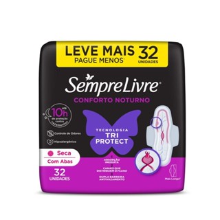 Absorvente Sempre Livre Conforto Noturno Seca Com Abas 32un. em Oferta na Shopee
