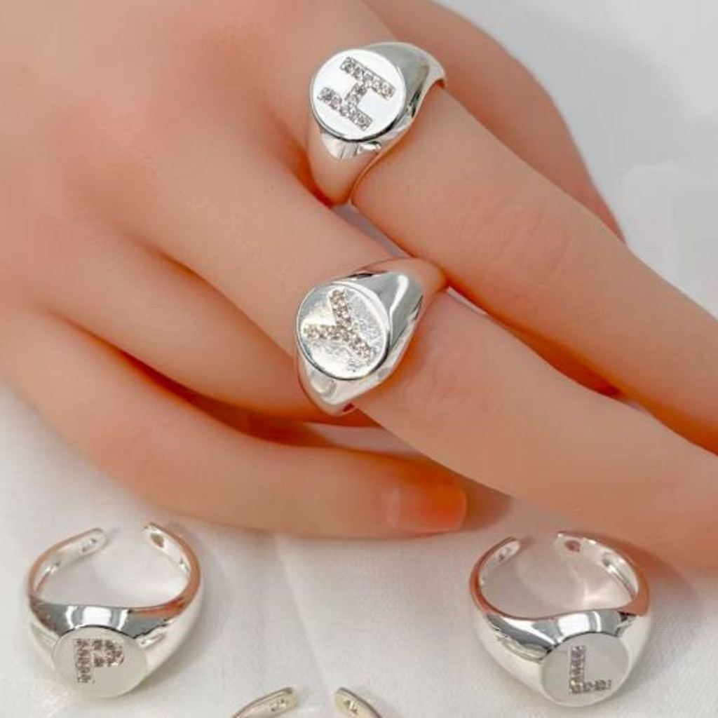 Anel Prata Inicial Dedo Mindinho Cravejado Ajustável Prata 925 em Oferta na Shopee